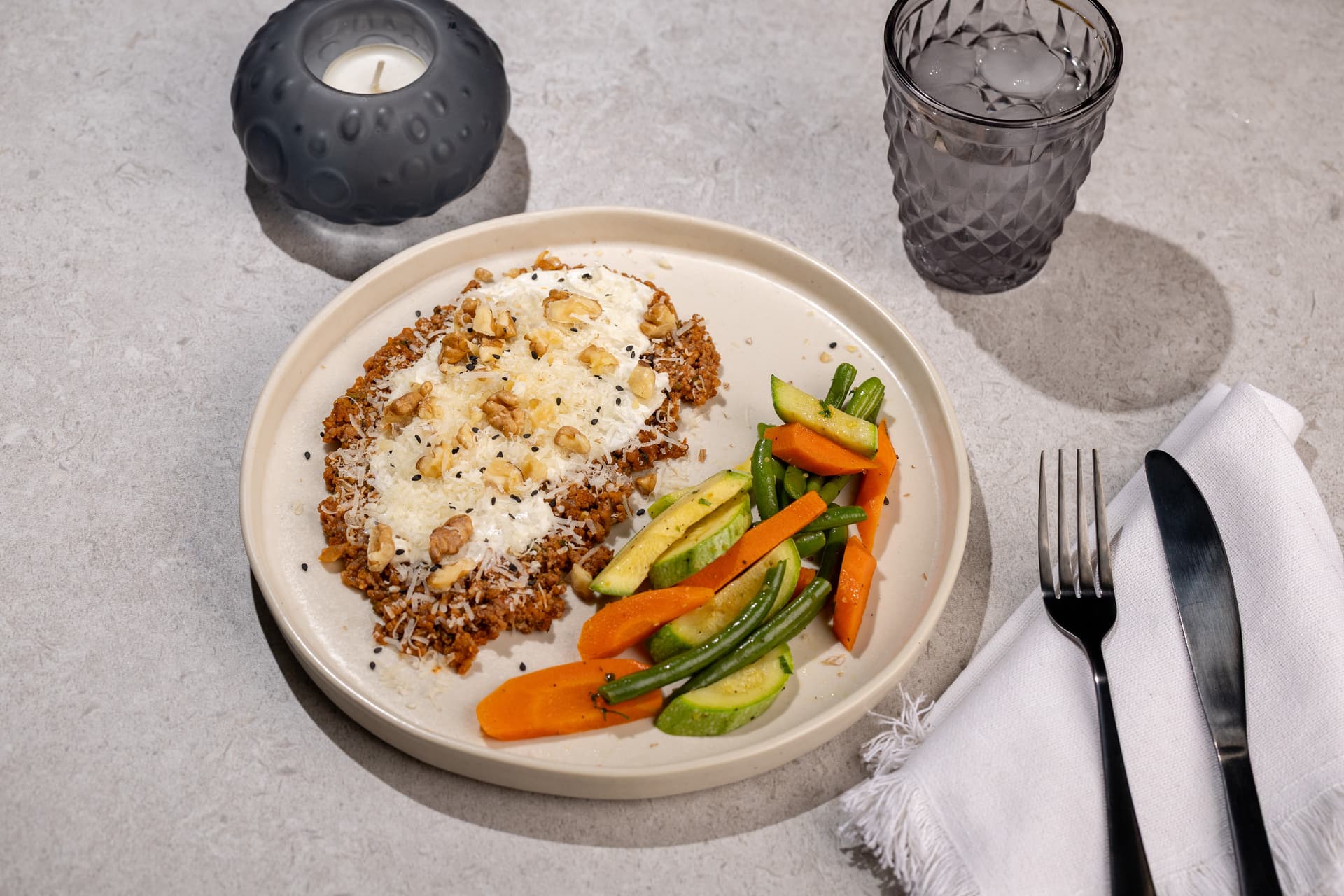 Beef Ragu with Ricotta Cream & Vegetables
